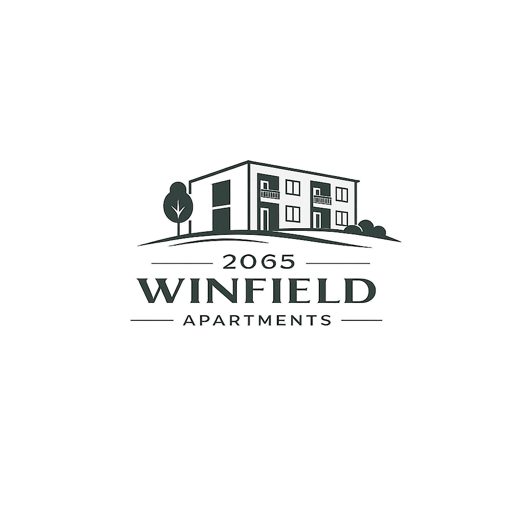 A logo for Winfield Apartments shows a stylized apartment building with the year 2065 and the name of the company below it.